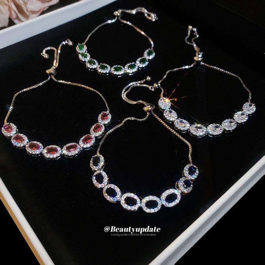 Elegant French Retro Geometric Zircon Oval Bracelet - Luxurious Fashion Jewelry