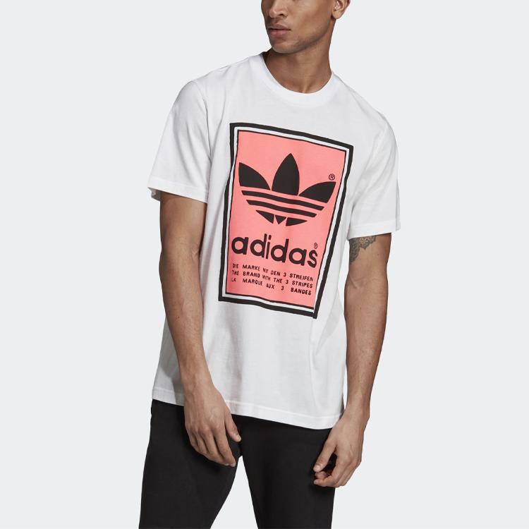 Adidas Originals Trefoil Filled Label Print Short Sleeve T-Shirt Men Tops White ED6938