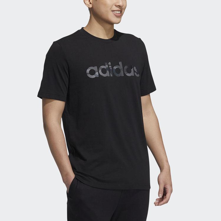 Adidas NEO Camouflage Logo Print Sports Crew Neck T-Shirt Men Tops Black HE4557