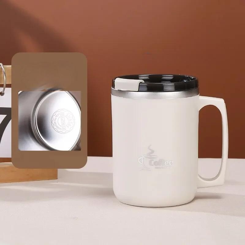 Stainless Steel Milk Coffee Cup with Handle, Double-layer Vacuum Travel Cup Suitable for Home Office Travel and Camping
