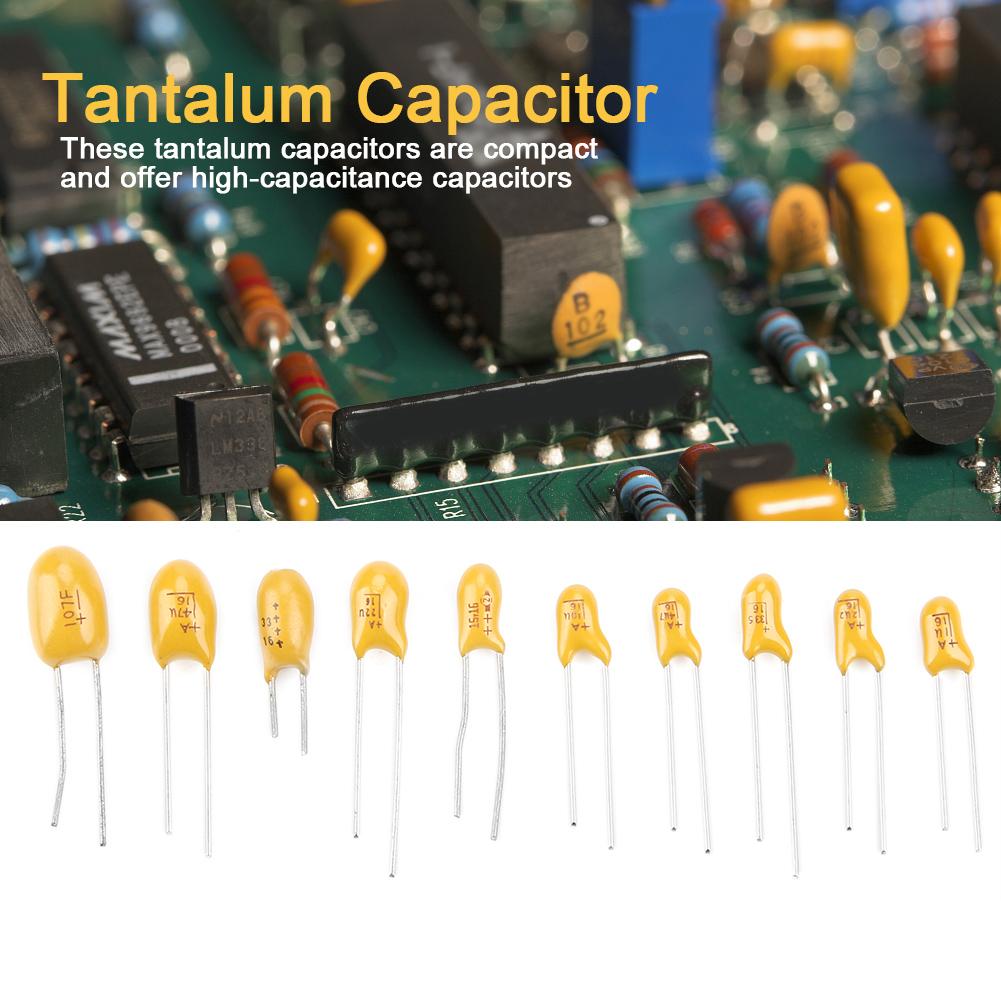 100 stk 10 verdier 16V 1 uf  100 uf Tantal kondensatorer Assortert sett med boks