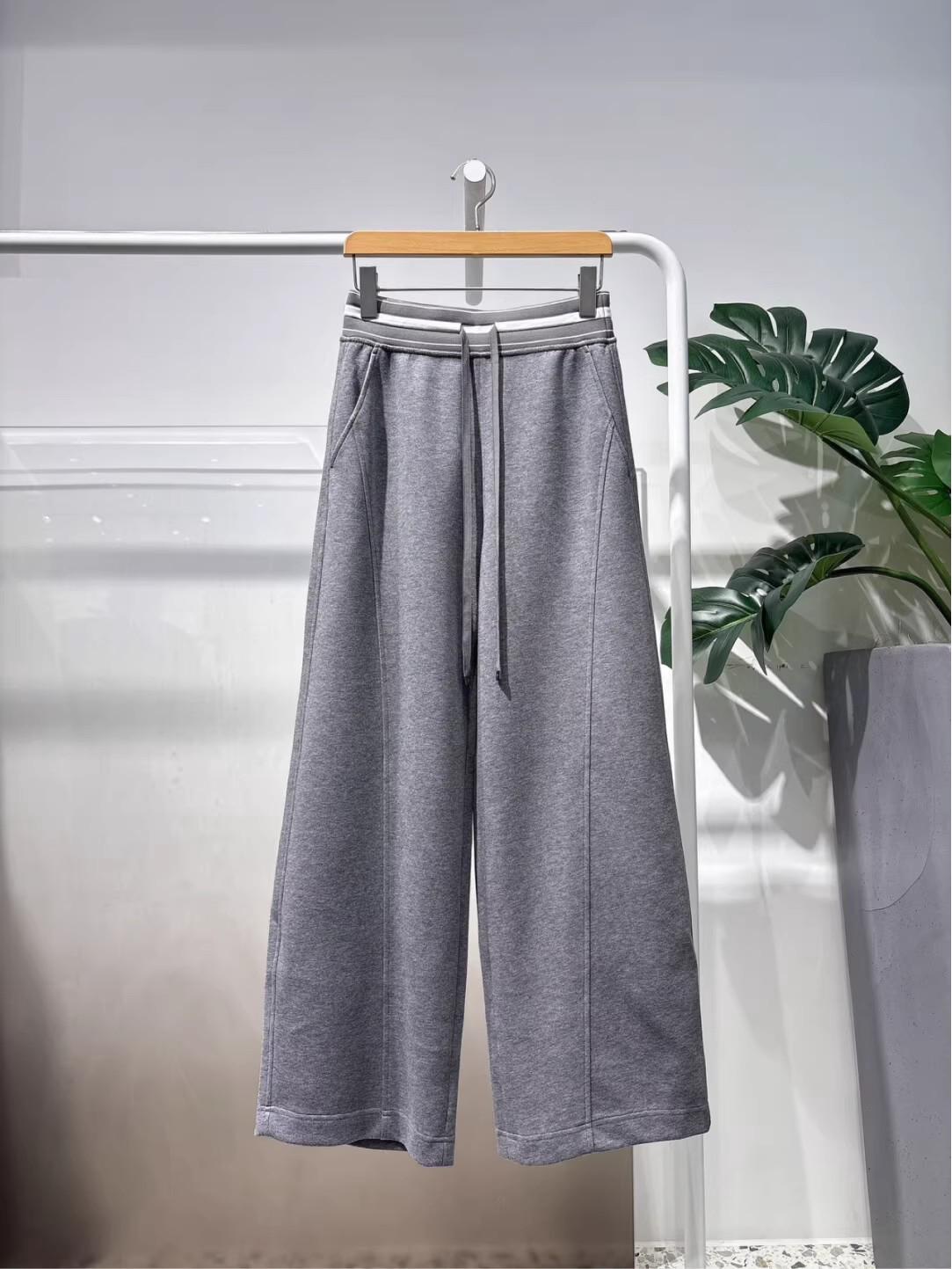 

2026 Spring Slimming Elastic Waist Knit Lace-up Straight Leg Pants Small серый