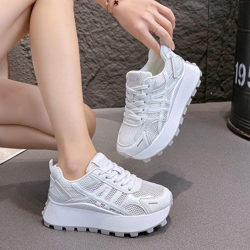 Thick-soled inner height-increasing mesh shoes women's breathable mesh Forrest Gump shoes 2025 new popular sports and leisure height-increasing da