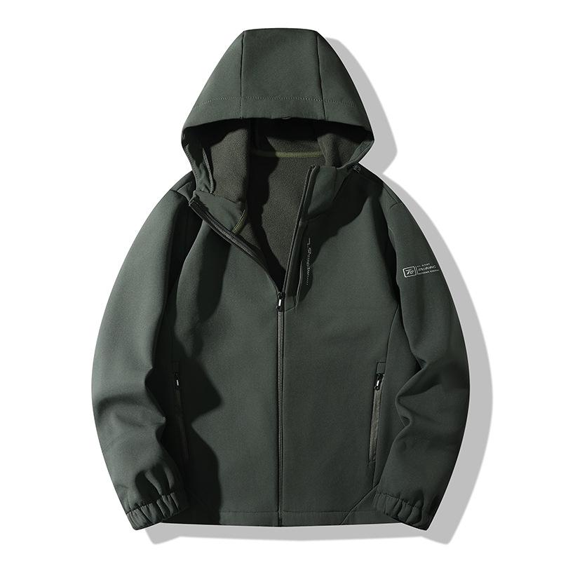 

2024 Мужская приталенная куртка-ветровка софтшелл с капюшоном - Весенне-осенний трендовый кардиган в стиле папа-кэжуал 3XL зелёный