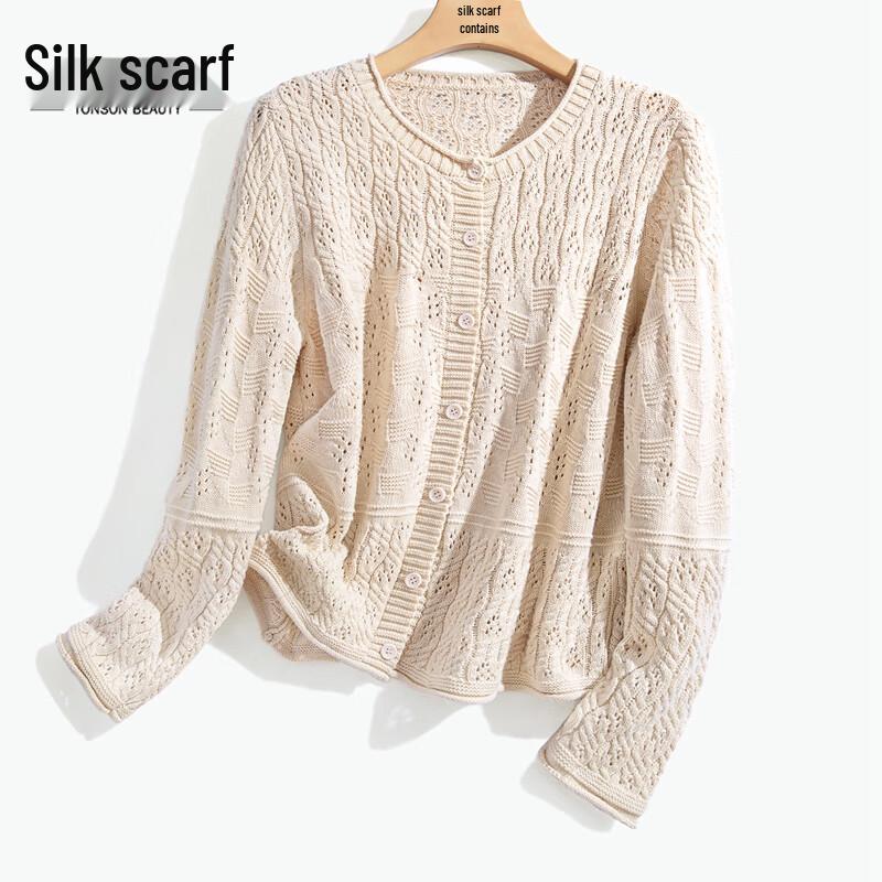 Sibaishai Women s Hollow Out Round Neck Long Sleeve Knit Top XL