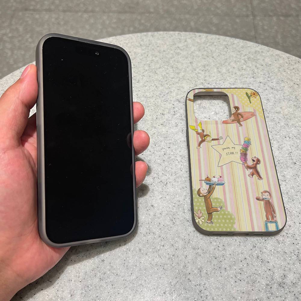 Lovely Cartoon C-Curious Georges Corrugated Stripe Phone Case For iPhone 17 16 15 14 13 12 11 Pro Max Plus Pro Shockproof Cover