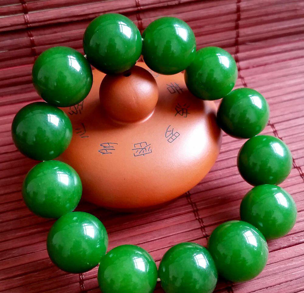 Natural Jade Dark Green Hetian Stone Bracelet Carved Beads Women Men/'s Bracelets