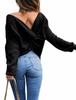 Women's 2018 Autumn Winter Knitwear: Round Neck Backless Cross Sweater for Office Commuting