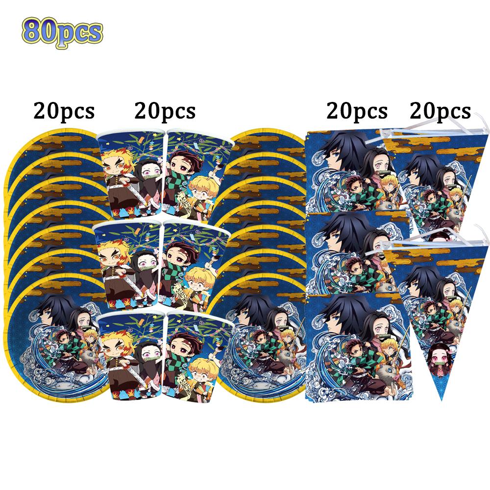 Kimetu No Yaiba Kids Birthday Party Decoration Tableware Paper Cups Plates Napkins Demon Slayer Theme Baby Shower Boys Supplies