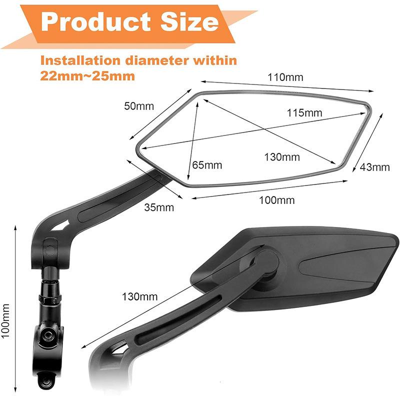 2 PCS 360-Degree Rotation Adjustable Foldable Side Mirror for Motorcycles ATV UTV Dirt Bikes Beach Rides