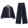 Spring 2025 Women's Fashion: Patchwork Jacket & Trousers Two-Piece Set with Tie