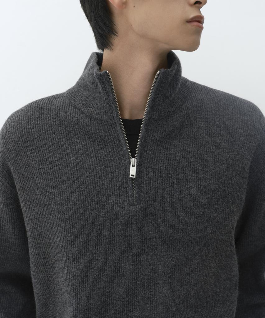Musinsa Standard [Victoria Wool] Minimal Ribbed Quarter Zip Sweater [Medium Grey]