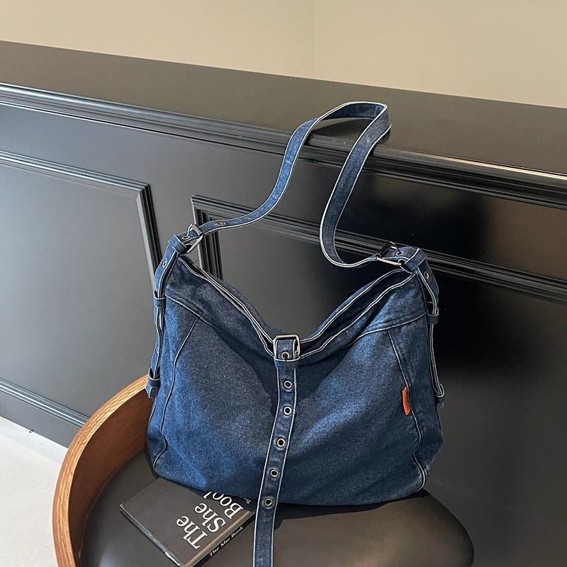 Simple Solid Color Large Capacity Women Casual Single Shoulder Denim Bag For Women