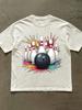 Plus Size White T-shirtWomen Casual Bowling Graphic T Shirt Short Sleeve Crew Neck Summer Spring Top with Vibrant Bowling Ball Pins Design Allseason T