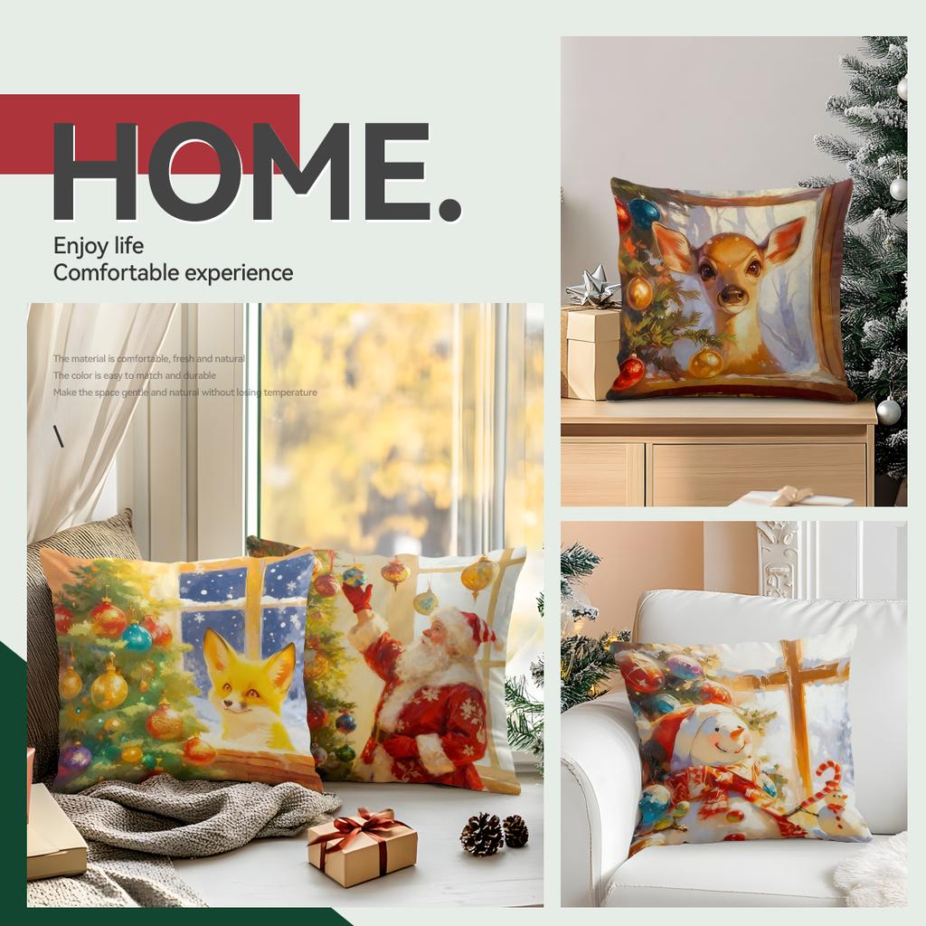 45X45Cm Christmas Theme Pillowcase Bedroom Sofa Cushion Cover 100% Polyester Living Room Cushion Pillowcase Home Decor