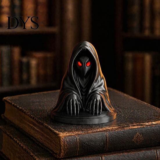 Herní police Displays Halloweenská postava ducha v plášti s červenýma očima, 3D tištěná matná kreativní dárky Černá gotická ozdoba na stůl skříňku