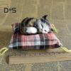 Simulation Cat Doll Plush Toy Mini Realistic Sleeping Kittens on Mat Figurine Stuffed Animal Toy with Cushion for Home Office Room Desktop Decor