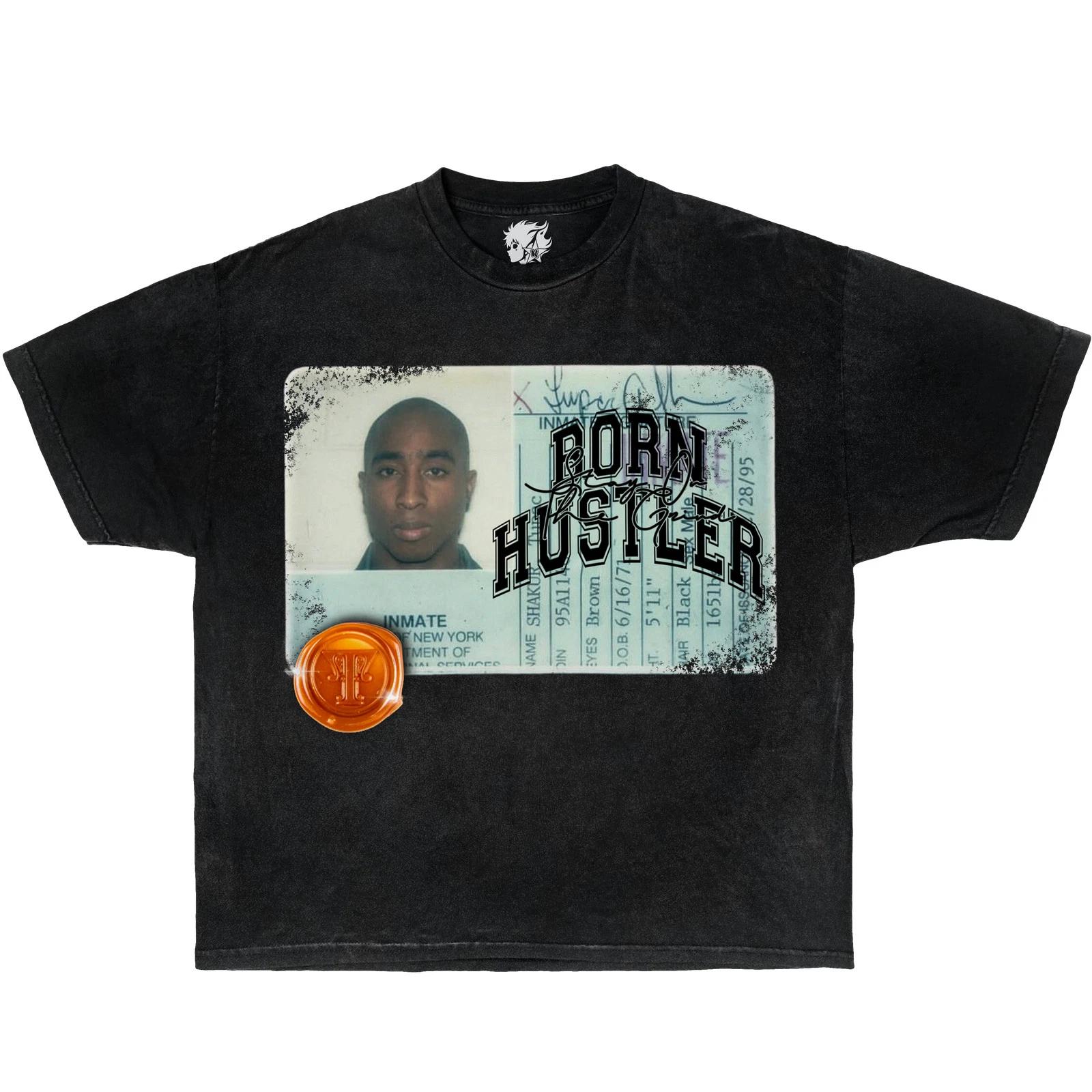 Born Hustler Graphic T-Shirt 90s Hip Hop Streetwear Oversized Rap Tee Tupac S