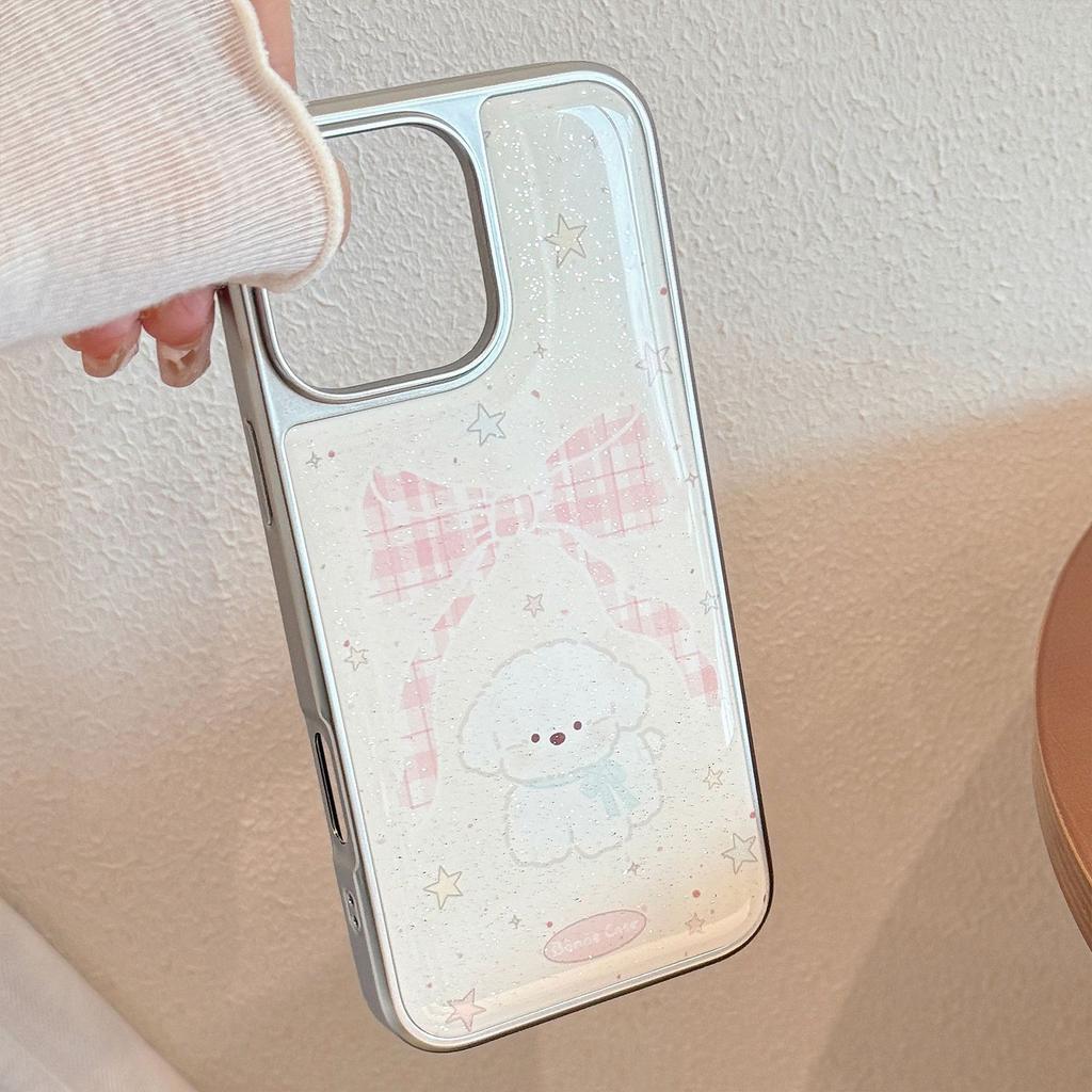 Etui w stylu Instagram z kokardką dla szczeniaka na IPhone 17, 16 Pro Max, IPhone 15, brokat z żywicy epoksydowej, 17mm Twardy Huawei
