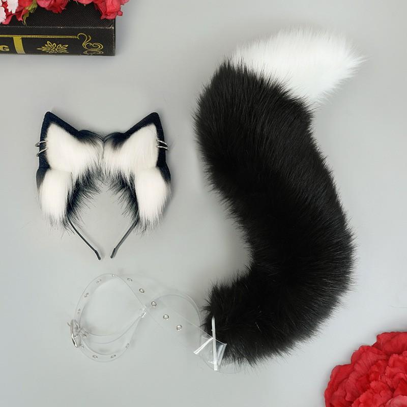 Fox Ears Headband Tail Set Cosplay Anime Convention Sweet Cool Style Plush Costume Accessory
