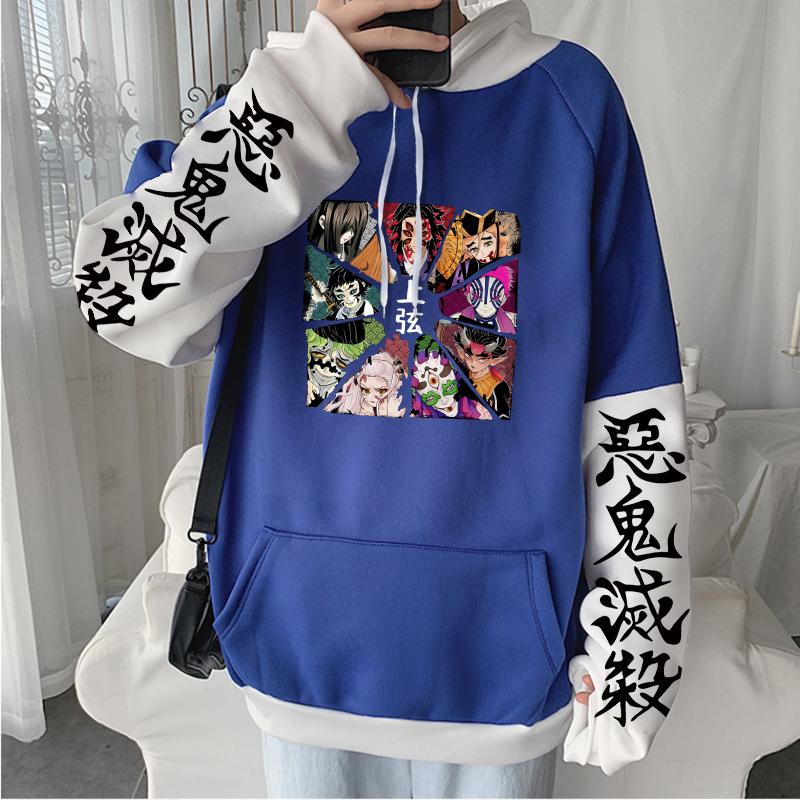 Demon Slayer Japan Anime Harajuku Hoodies Clothes Kawaii Ghost Kokushibou/Douma/Akaza/Hantengu Manga Loose Casual Sweatshirts