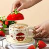 Strawberry Bear Ceramic Cup with Lid for Girls Gifts for Home Use Water Cup Mug High Looking Couple Milk Breakfast Cup