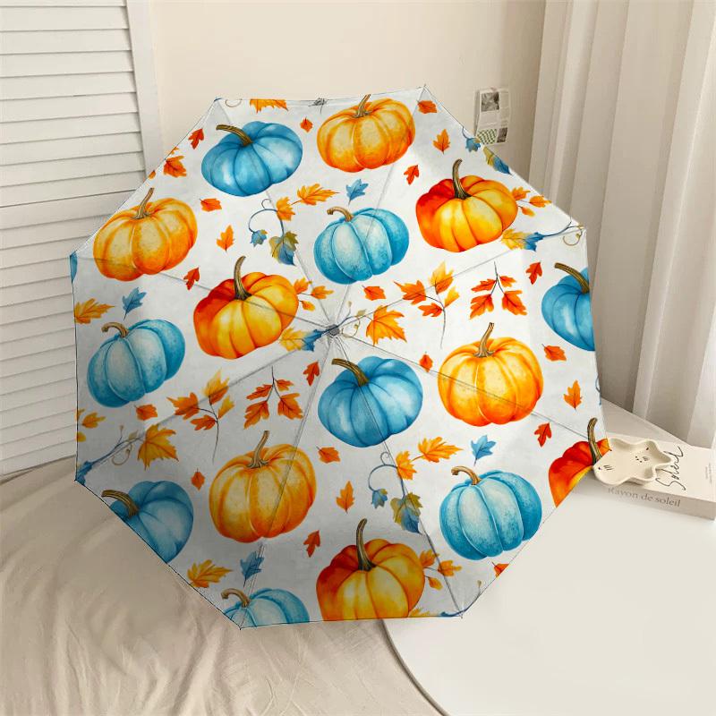 1pc Pumpkin Leaf Pattern Umbrella Design Automatic Opening and Closing Umbrella, High-quality Travel Umbrella, C1128058