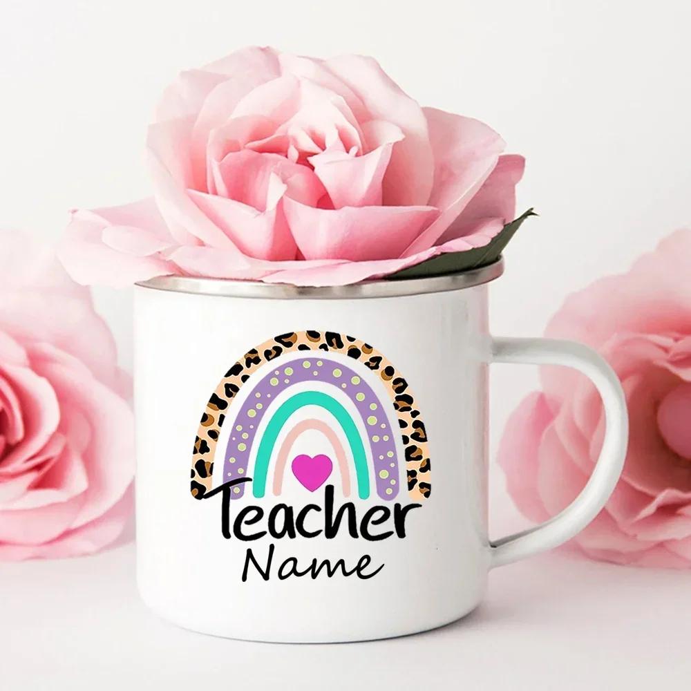 Personalized Custom Name Enamel Mug Creative Retro Coffee Water Cups Drink Dessert Milk Cup Mugs Handle Drinkware Teacher Gifts