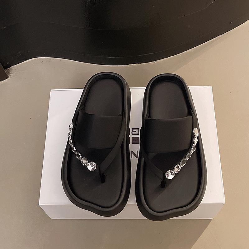 

Fairy wind beach clip toe slippers female summer wear 2025 new thick-soled heightening flip-flops beautiful cool slippers 40 чёрный