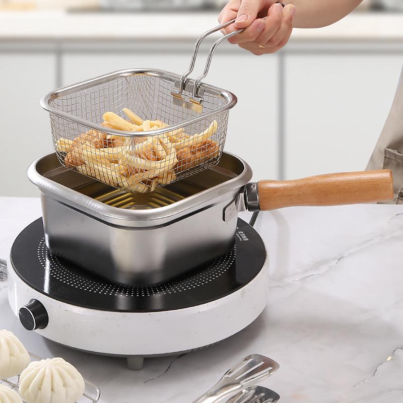 Stainless Steel Multifunctional Cookware: Square Deep Fryer, Milk Steamer, Noodle Pot, Portable Fresh-Keeping Box