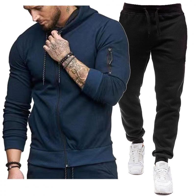 Men's Hooded Cardigan Sweatshirt Set: Trendy European & American Casual Autumn Sportswear