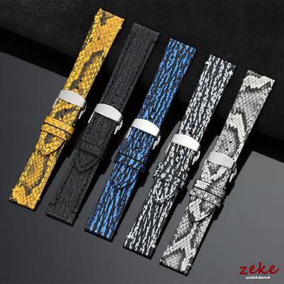 Vintage Cowhide Watchband 18/20/22mm Handmade Genuine Leather Bracelet Matte Polished Embossed Snake Shark Skin Pattern Straps