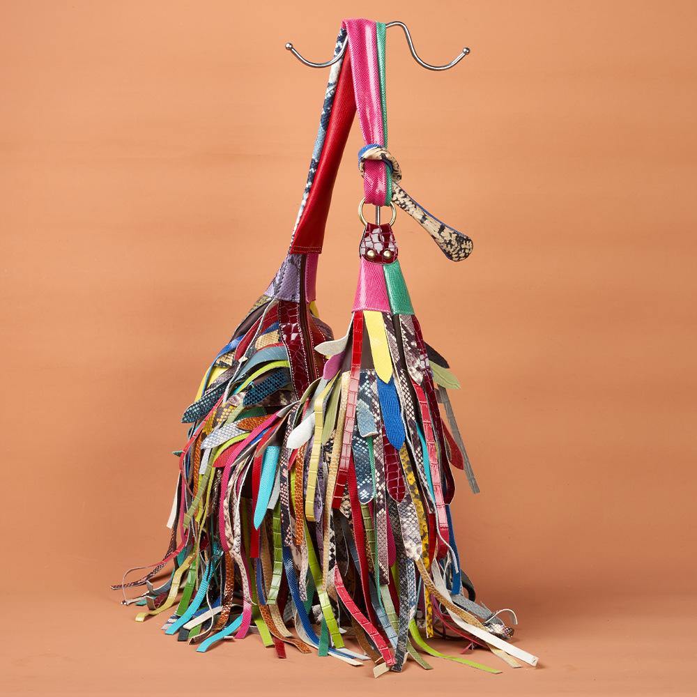 Genuine Leather Women's Bag Tassel Snake Pattern Casual Single-shoulder Bag