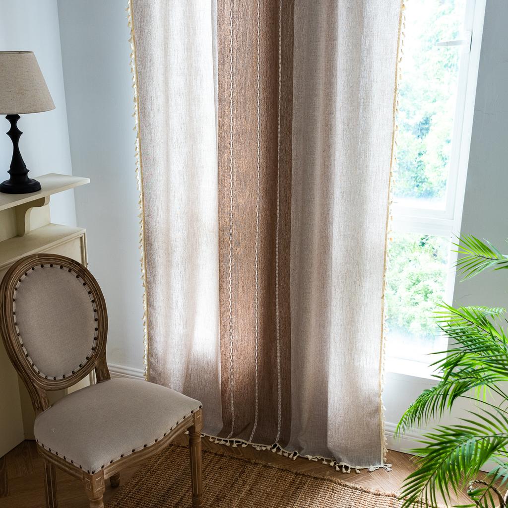 Jacquard Curtains Thickened Coffee-Colored Semi-Transparent Blackout Kitchen Curtains