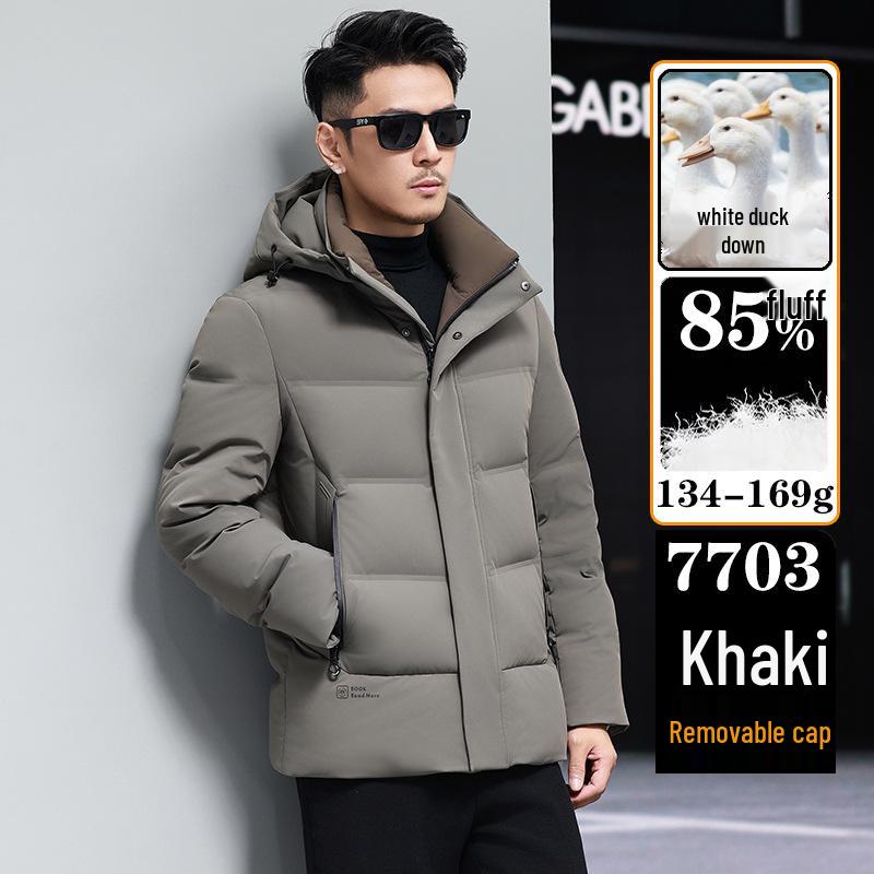 Men's Winter Down Jacket with Detachable Hood - Thick, Warm Business Casual Outerwear for Middle-Aged and Elderly.