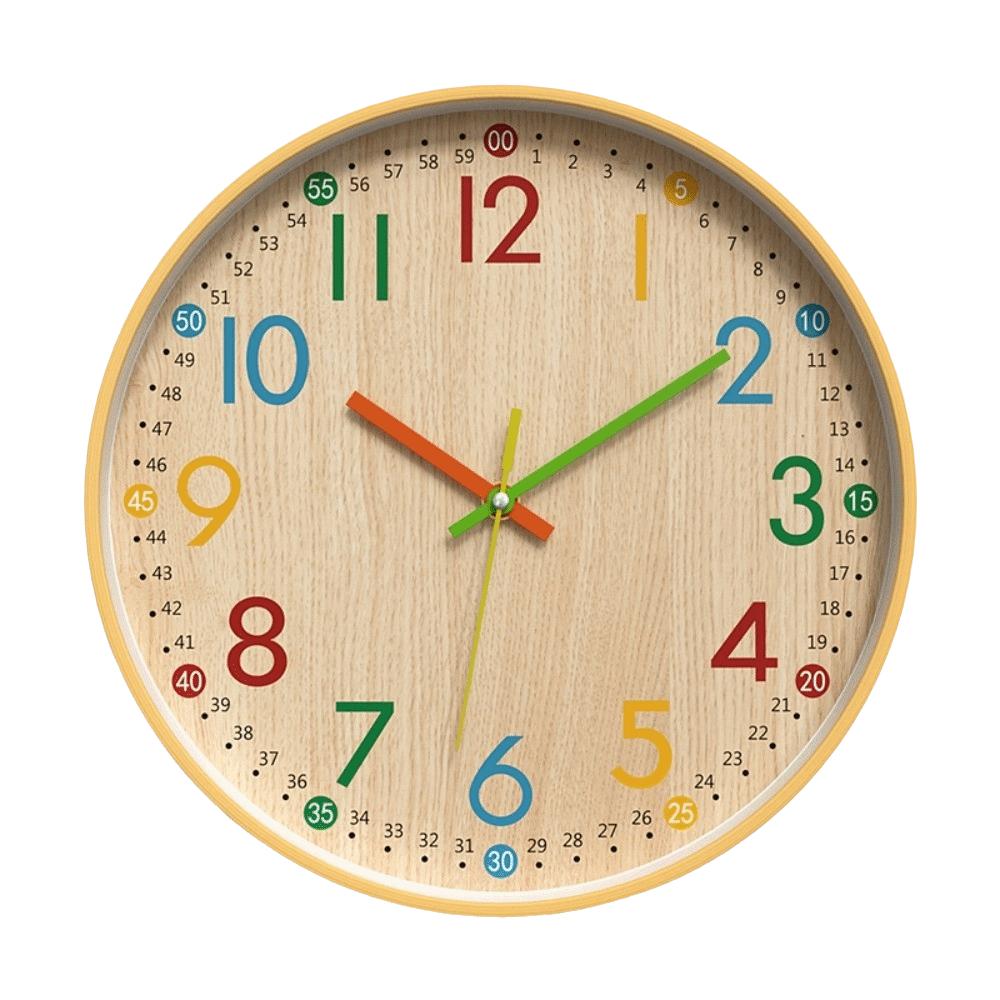 12 Inch Teaching Kids Wall Clock Silent Quartz Wall Clock Minimalist Wooden Wall Clock Office
