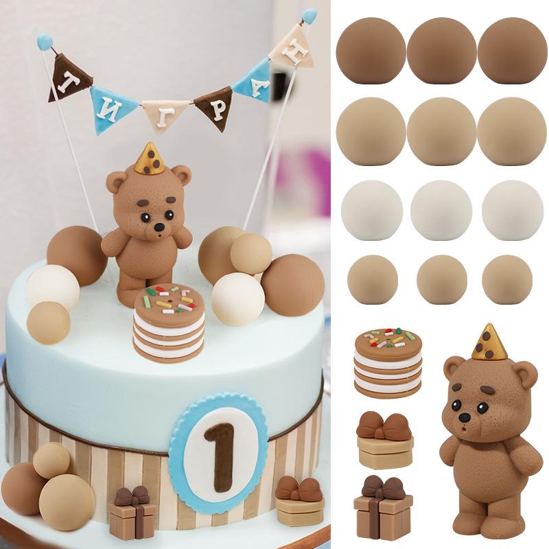 Cartoon Teddy Bear Cake Topper Mixed Balls Gift Boxes Cake DIY Decoration Kids Boy Girl 1st Birthday Party Supplies Baby Shower