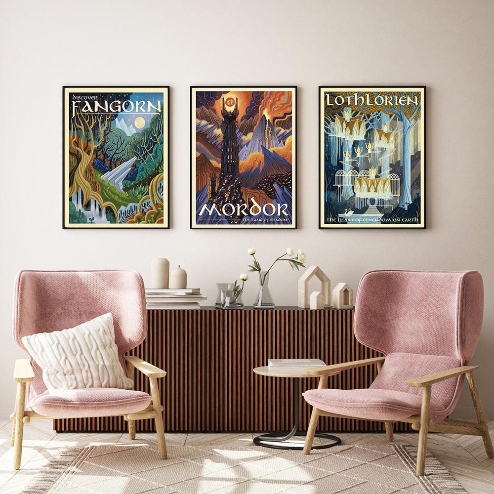 Vintage Rings Posters Middle Earth Travel Landscape Art Movie Prints Canvas Printing Wall Picture for Living Room Home Decor