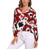 Poker Cards Print Blouse Female Card Suits Casual Loose Blouses Long-Sleeve Modern Shirt Printed Clothing Large