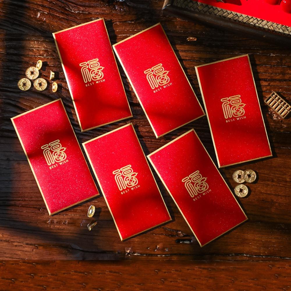 6PCS Red Pocket Luck Money Envelopes Vintage Money Pocket New Year Red Envelope  Spring Festival