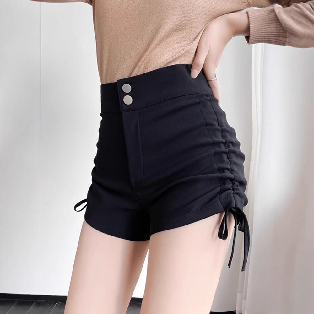

Women s Black Pleated Wide-Leg Shorts with Drawstring - Spring/Autumn Fashion XS [70-80 lbs]