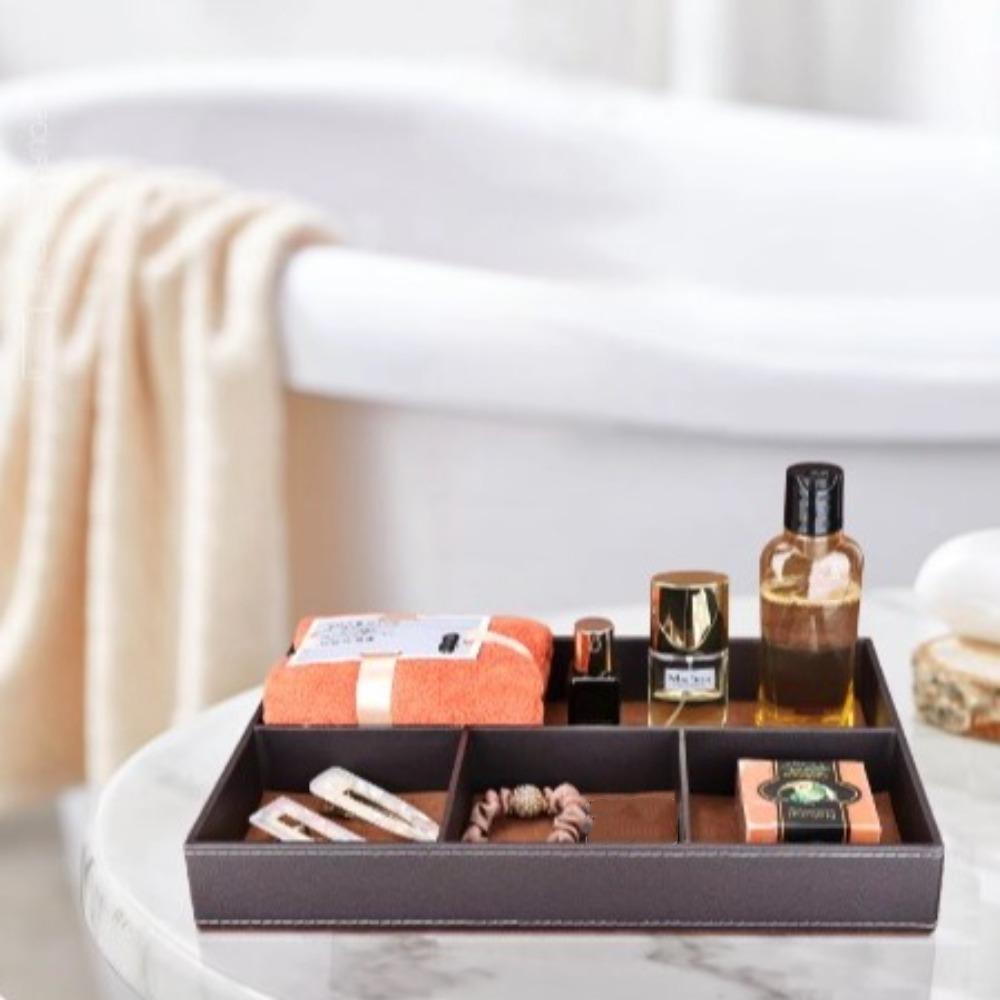 4 Slots Tabletop Storage Tray Pu Leather Jewelry Box Desk Drawer Organizer  For Office Supplies