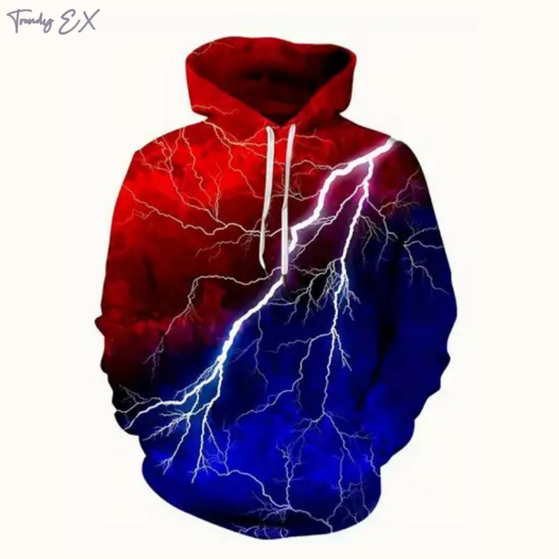 Sweatshirts for Men Cool 3D Lightning Print Fashion Hooded Sweatshirt Street Harajuku Kangaroo Pocket Long Sleeve Graphic Hoodie