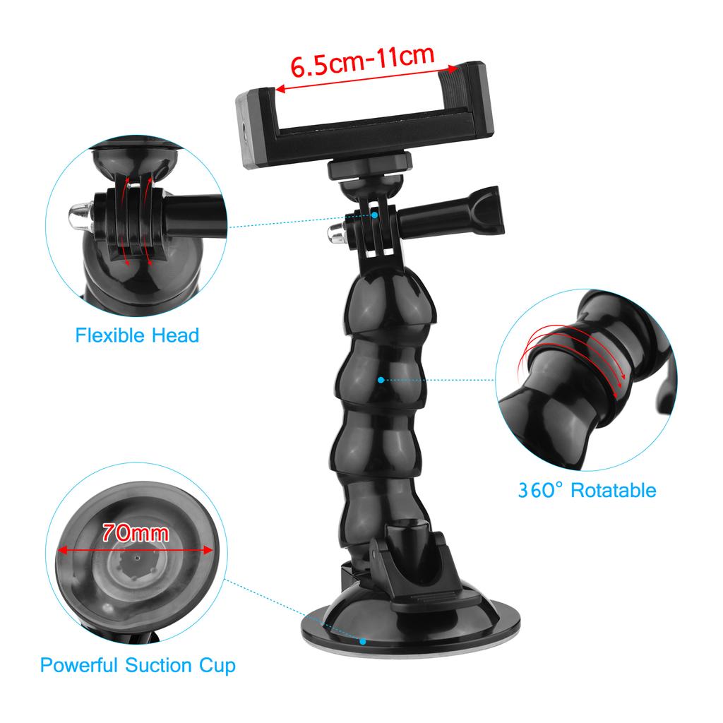 16cm 6.3in Flexible Suction Cup Mount Windshield Suction Cup Phone Mount 360 degrees Rotatable 1 4 Inch Screw Connector