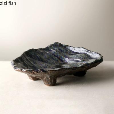 Kiln Changes Retro Ceramic Four Legged Plate Creative Sashimi Plate Fruit Plate Snack Plates Restaurant Display Tableware