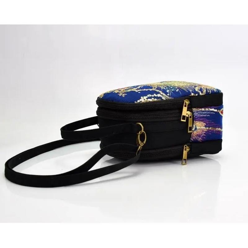 Women Shoulder Bag Handmade Shiny Peacock Embroidered Compact Crossbody Bag Retro Canvas Shopping Tote Travel Purse And Handbags