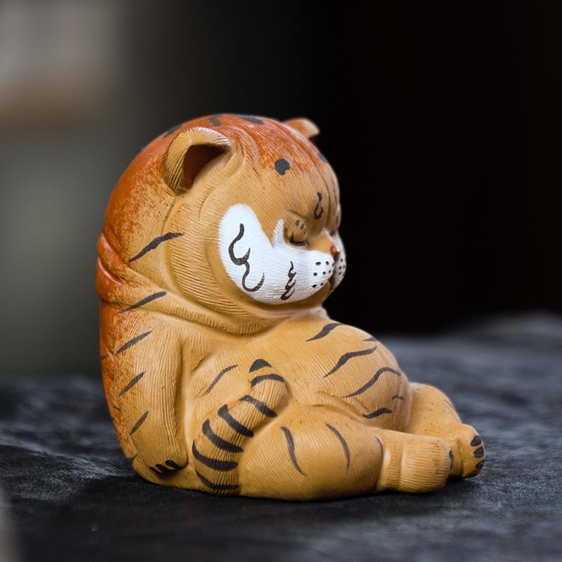 Purple Sand Tea Pet Little Tiger Ornament Zodiac Pulling Hair Mud Painting Hand Made Cute Tea Play Tea Set Accessories Can Be Raised