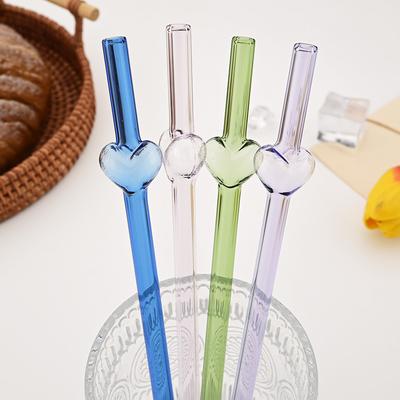 7 Stück 8mm Glasstrohhalme Wiederverwendbare Trinkhalme Niedliche Herzform Hitzebeständige Strohhalme Für Festival Party Hochzeit Cocktailbar Strände