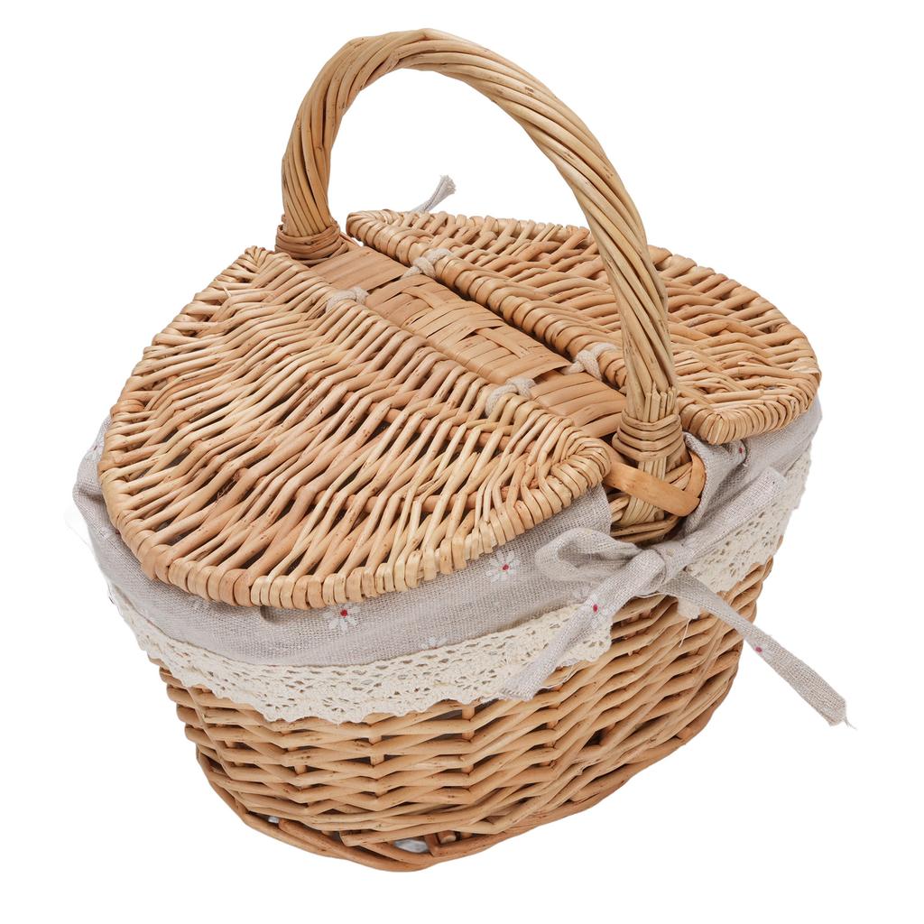 Vocante Picnic Basket with Removable Liner, Empty Picnic Baskets with Lid, Vintage Picnic Basket with Foldable Fabric Handle for Outdoor Picnic Campin