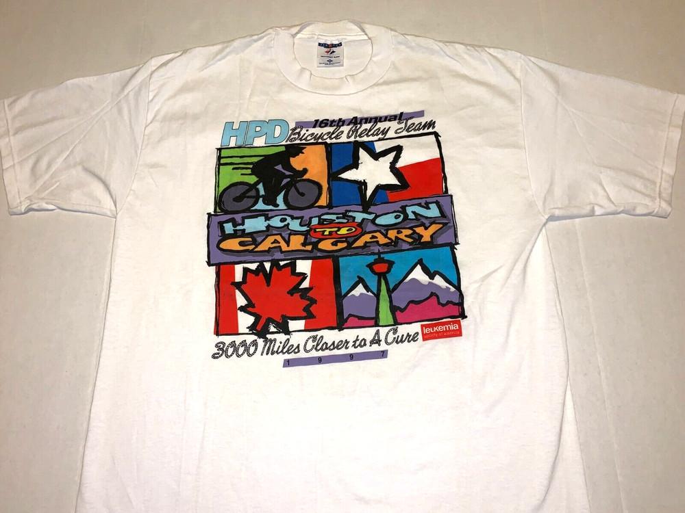 

Rare Vintage 1997 Police Bicycle Relay Team Houston to Calgary T-Shirt New! XL Unisex T-Shirt L